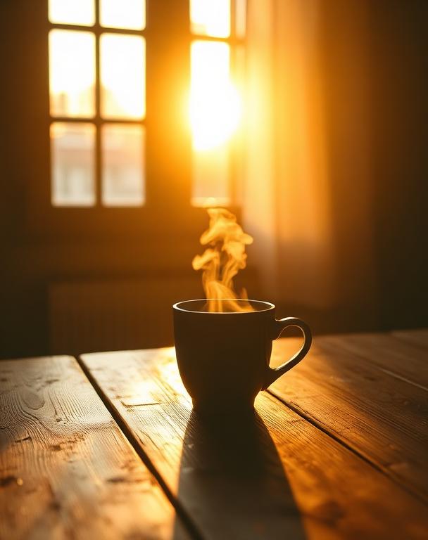 Café da manhã com luz do entardecer